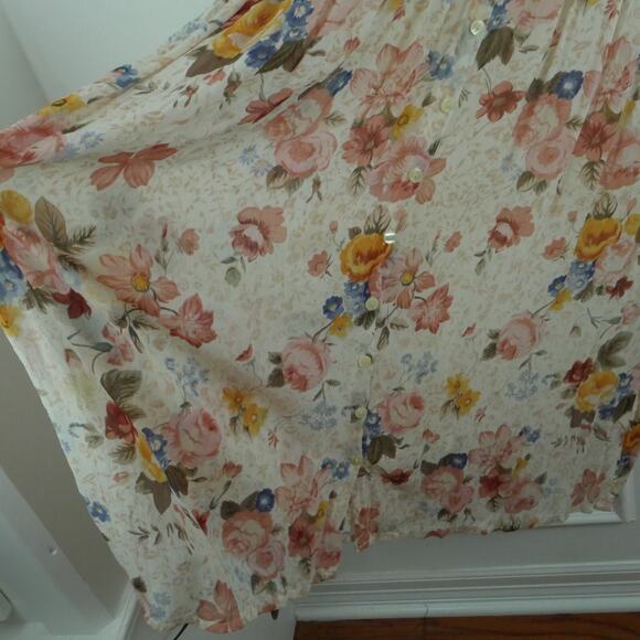 Vintage Medium Dress 90s Sheer Floral Pastel Cottagecore Boho Midi Eyelet Dainty - Picture 6 of 10